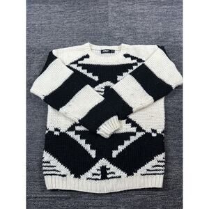 Vintage Street Scenes Mens Medium Black and White Knit Sweater